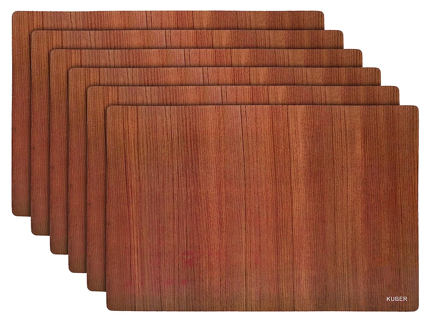 Kuber Industries PVC Table Mat Set of 6|Wooden Print, Heat-Resistant & Washable|Placemat for Kitchen Counter, Tea Table (Brown)-picture-27