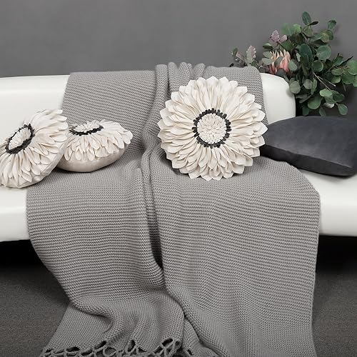 Miniatura 7 de JWH Funda de almohada decorativa redonda de girasol, hecha a mano, para sofá, sala de estar, cama con inserto de 14 pulgadas, color blanco cremoso