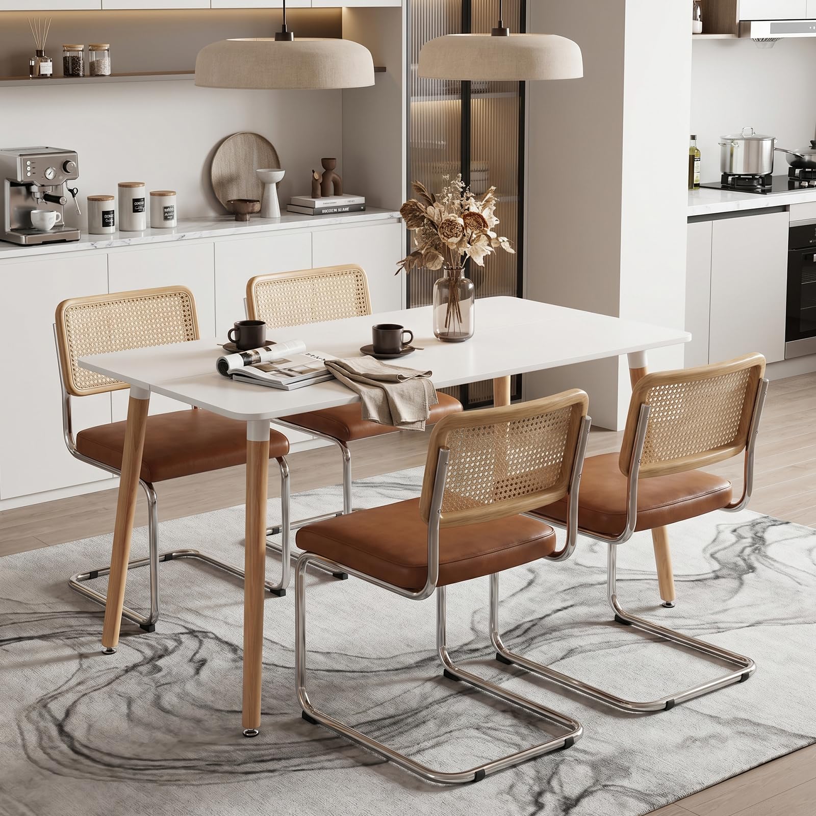 H.J WeDoo Rechteckig Esstisch Küchentisch Buchenholz für 4 Stühle Esszimmertisch Tisch mit Holzbein MDF Weiß 110 x 70 x 75 cm(Nur Tisch)