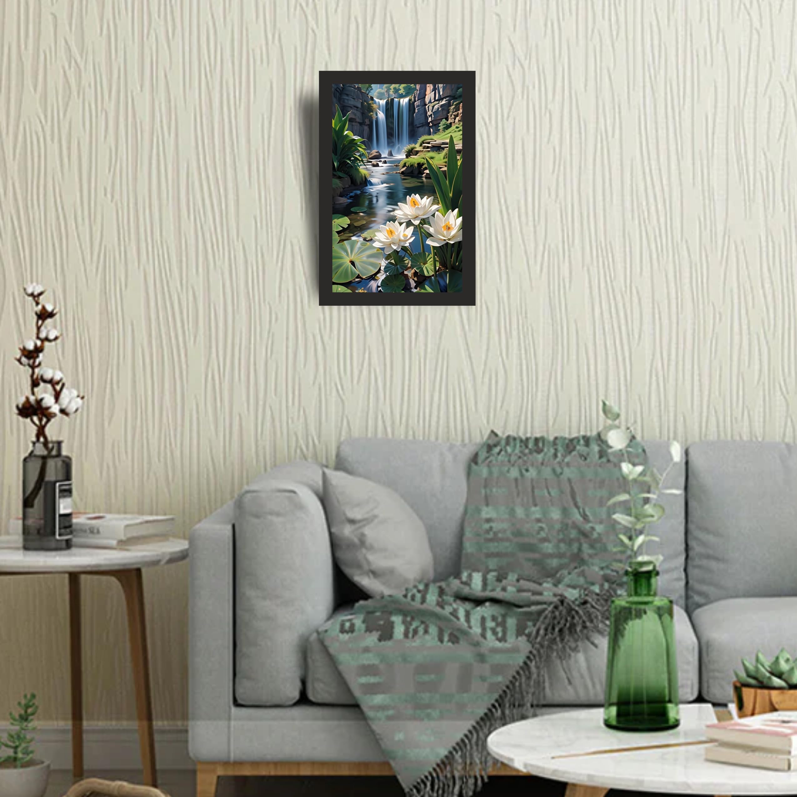 Water Lily Waterfall Wall Art Frame 12x18 Inch