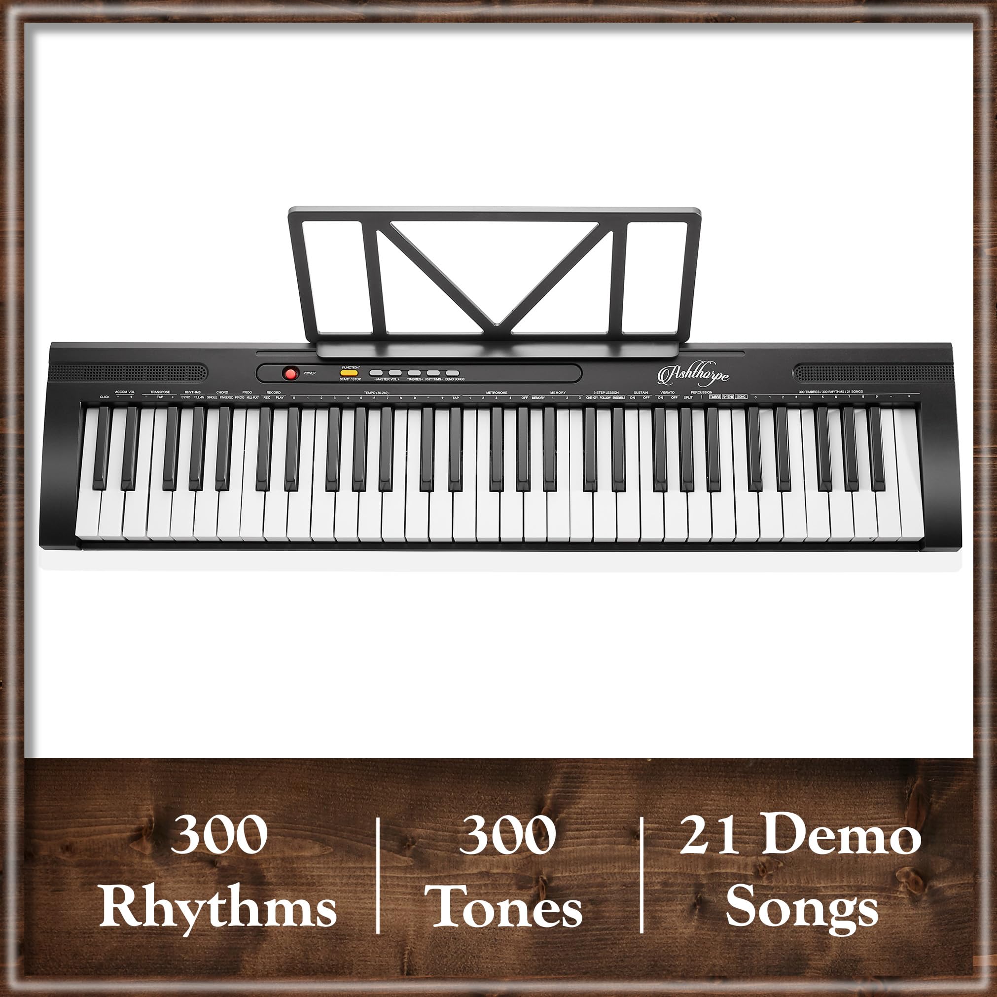 Ashthorpe Tastiera elettronica digitale a 61 tasti per principianti, include auricolari, microfono e adesivi per tastiera