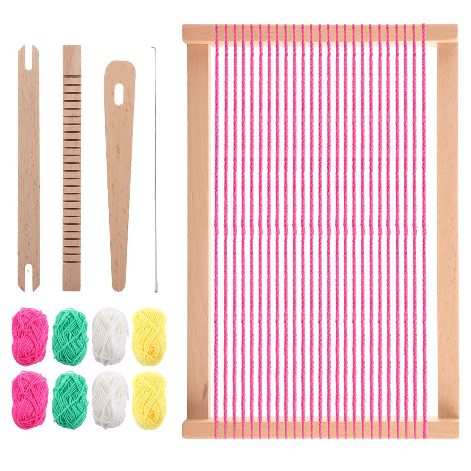 JMIATRY Weaving Loom Kit for Adults Beginners 30x20cm Multi-Craft Wooden Large Lap Frame Knitting Weaving Loom DIY Hand-Knitted Woven Set