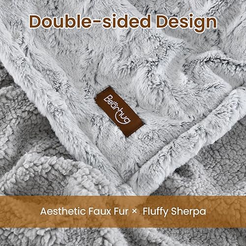 Miniatura 2 de Bearhug Manta eléctrica tamaño King de 100 x 90 pulgadas, manta térmica de doble controlador, piel sintética cálida y sherpa suave, 10 niveles de