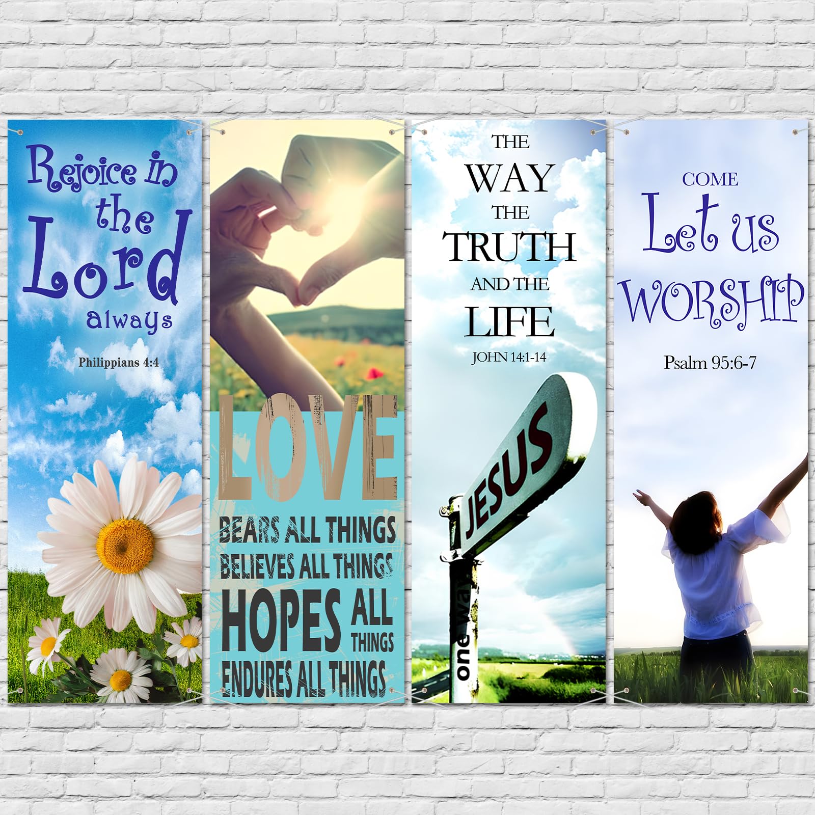 4 Pcs 5.9 Ft Church Banners for Sanctuary Wall Worship Scripture Christmas Banner Christian Prayer Flags Welcome Religious Praise Hanging Signs