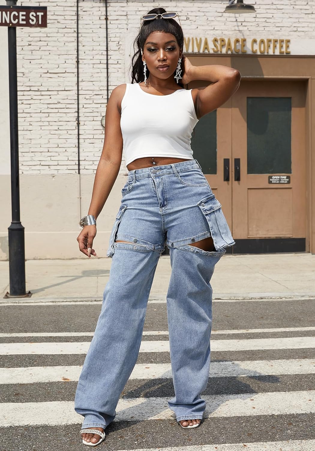 Women Cargo Jeans Y2K High Waisted Baggy Cutout Detachable Summer Jean Shorts Streetwear - Image 3