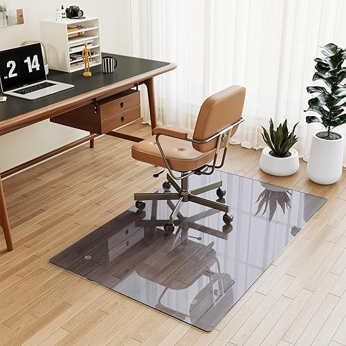 [Vidrio templado] Tapete para silla de vidrio de 30 x 48 pulgadas, tapete de piso duro resistente con esquinas redondas y borde pulido, tapete para
