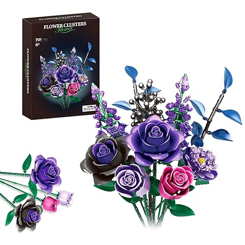 Rongmeiz Flowers Bouquet Building Set, Rose Flower Botanical Collection Building Kit Toys Home Decoration, Gifts for Valentine Day, Christmas, Birthday, Mother's Day Toys for Girl Women Kids Aldult 6+