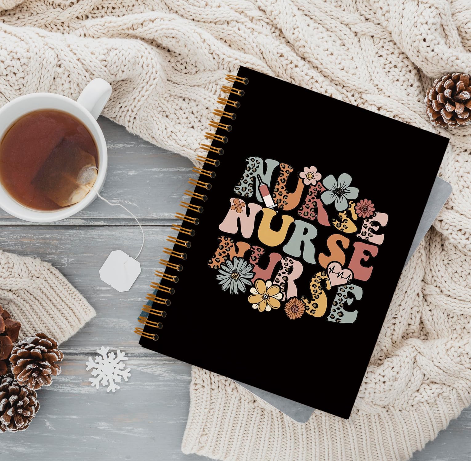 QUICQOD Cuaderno de tapa dura con espiral para notas de trabajo, regalos de agradecimiento para enfermeras, regalos de graduación para estudiantes de enfermería, diarios de lectura negros para