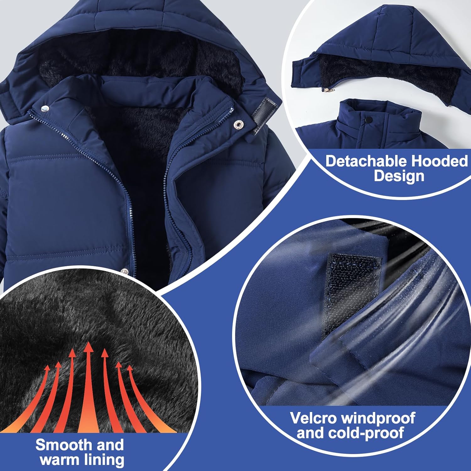 UVIPC 6-12 Years Boys Winter Coat Kids Warm Jacket Wind Water-Resistant Puffy Coats Outwear Toddler Hood Fleece Inner - Image 3