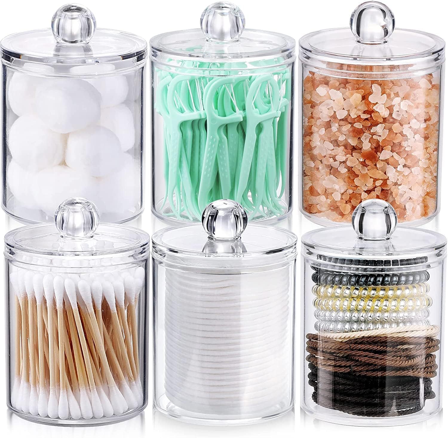 Kienlix Acrylic Cottonswab Storage Dispenser, Clear Cotton Ball Holder Cotton Earbud Storage Box, Cosmetics Makeup Storage Holder Box for Women Organizer Container with Lid- (Pack Of 6)-image-28