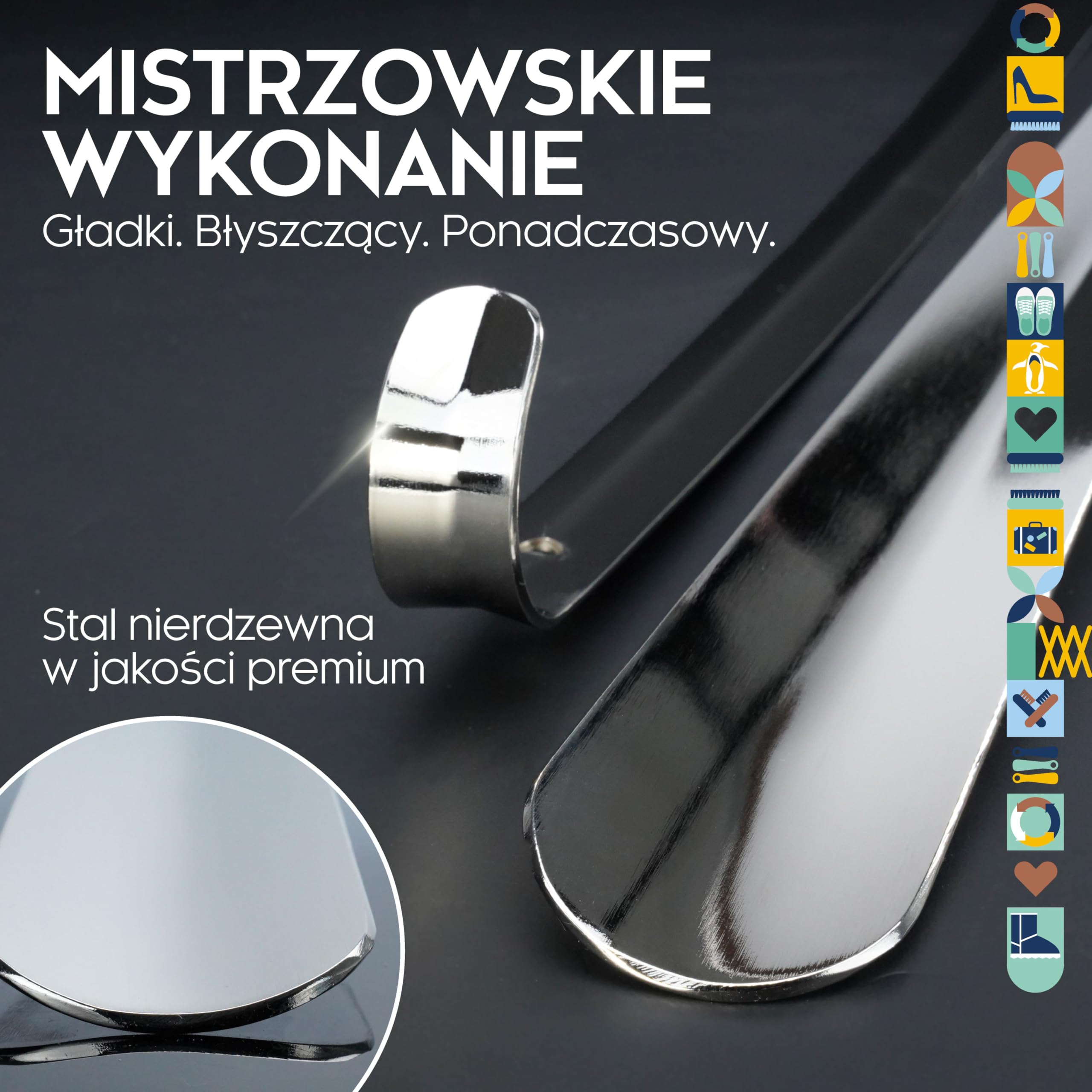 biped łyżka do butów metal długa 42 cm – stal nierdzewna z haczykiem do zawieszenia – solidna i elegancka metalowa łyżka do butów wysokiej jakości z2795