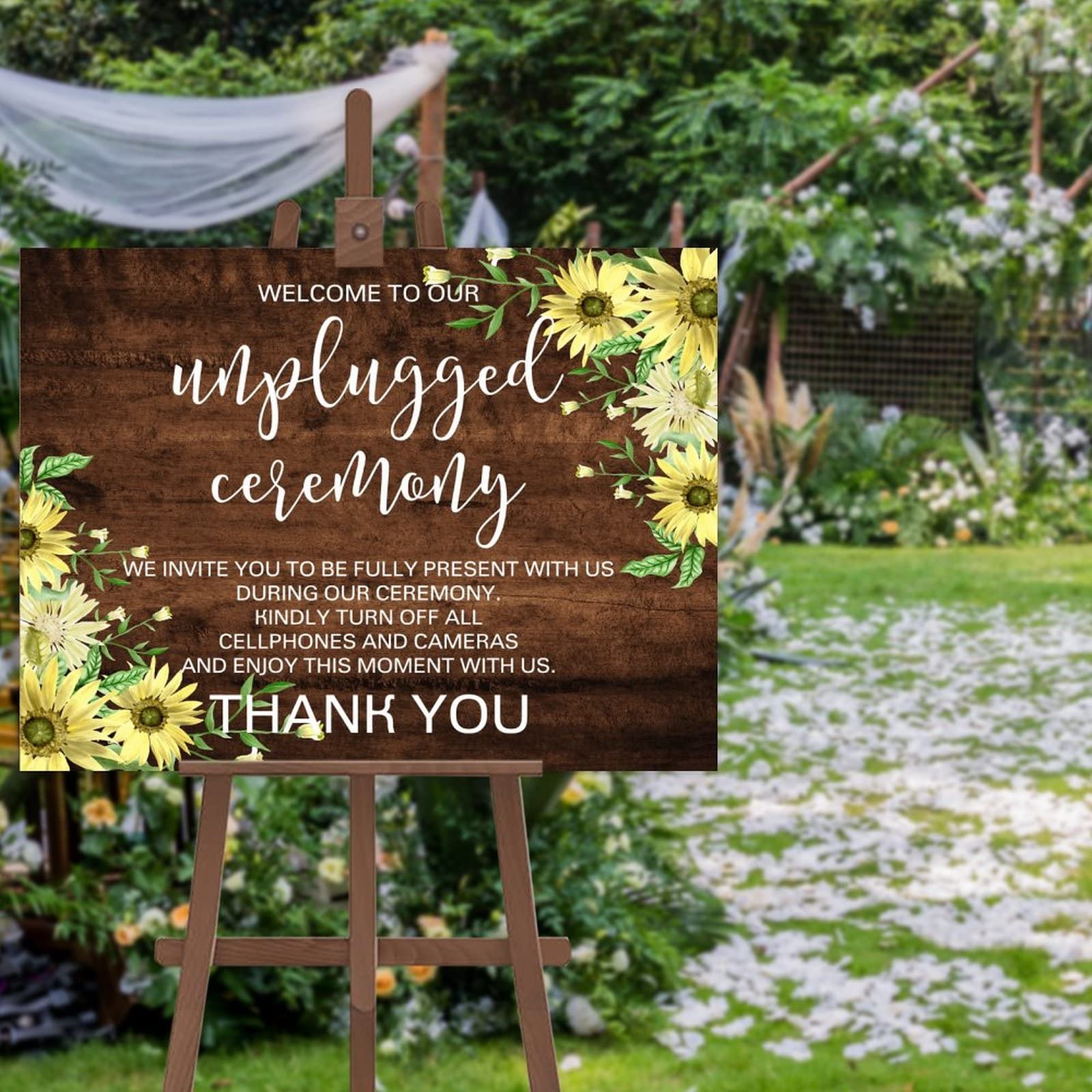 Personalisiertes Hochzeits-Willkommensschild ''Welcome To Our Unplugged Ceremony Holz Hochzeitsschild Modern Mr&Mrs Paar Dekor Holzschild Hochzeitsempfang Poster für Zeremonie Verlobung Party Supplies
