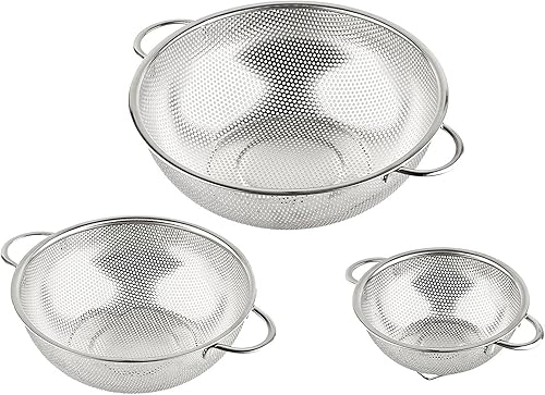 Miniatura 5 de Juego de 3 coladores microperforados de malla de acero inoxidable (1 cuarto de galón, 2.5 cuartos de galón y 4.5 cuartos de galón)