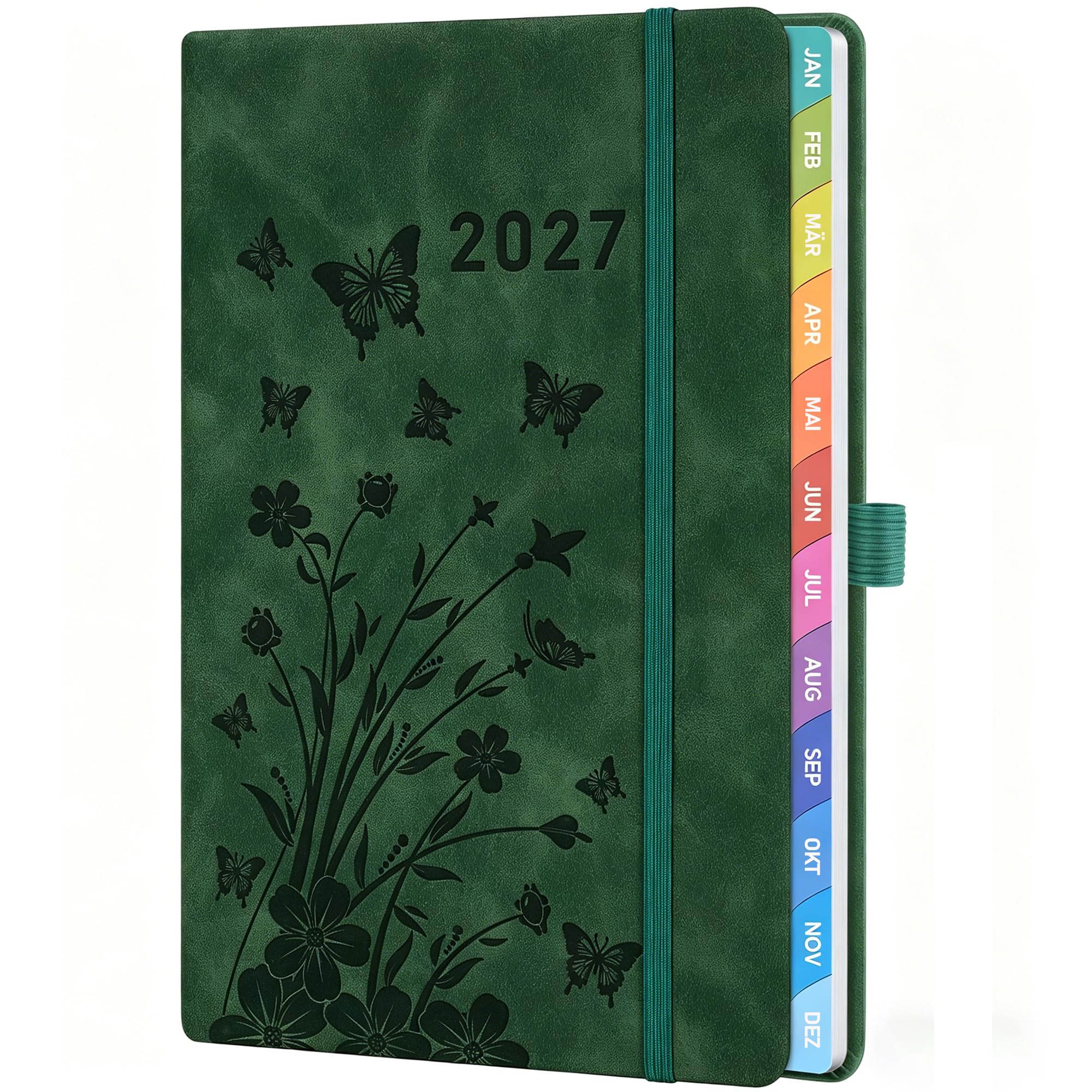 Terminplaner 2027 A6 SeeGrün – Buchkalender 2027 A6 1 Woche 2 Seiten, Kalender 2027 Buchkalender, Wochenplaner & Kalenderbuch 2027, Hardcover, 100gsm Papier, mit Gummiband, Stiftschlaufe & Tasche