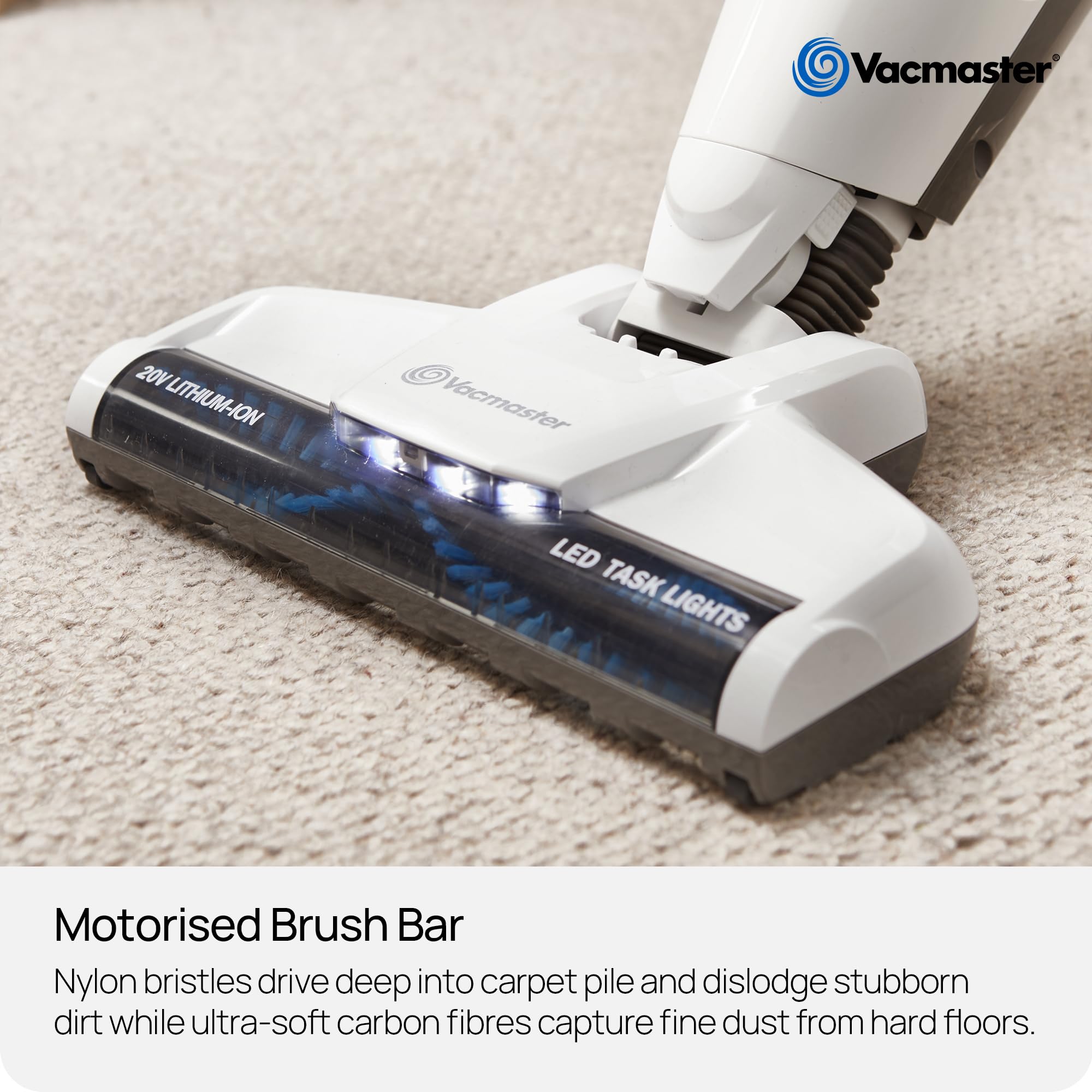 Vacmaster Aspiradora sin Cable 2 en 1 30 min 20V HEPA 13 sin Bolsa Pelo | Filtro HEPA 13, ligero, suelos duros, alfombras, pelo de mascotas, sin bolsa VSD1801EU