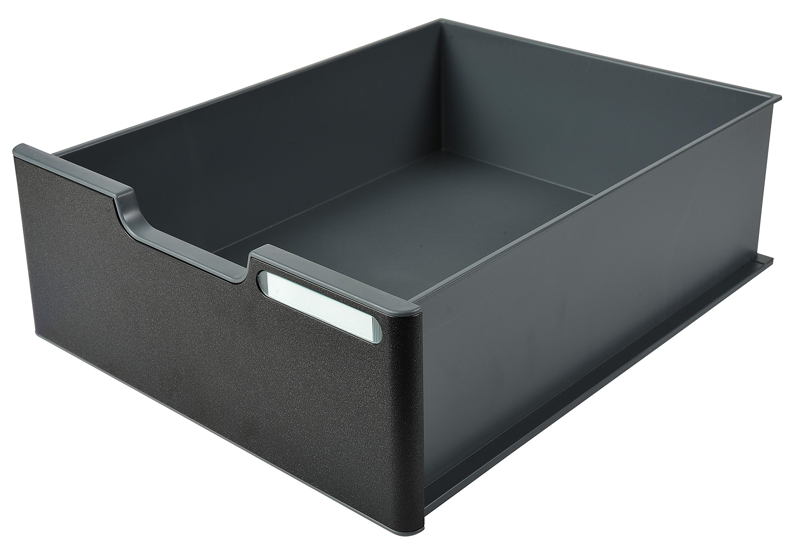 Exacompta - Ref 338714D - Modulodoc Drawer - Black Front Panel for Jumbo Cases - Inserts via Rail System, Smooth Drawer Stop, Label Holder - Mouse Grey/Black