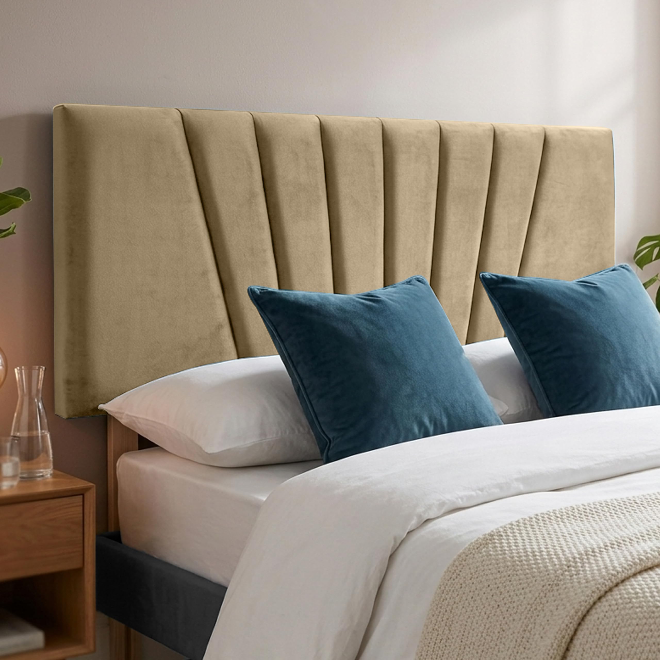 BEDELUNA Headboards for Bed - 24” Sunrise Plush Fabric Headboard - Elegant Divan Bed Thick Padding Bed Headboards, Luxury Bedroom & Hotel Furniture