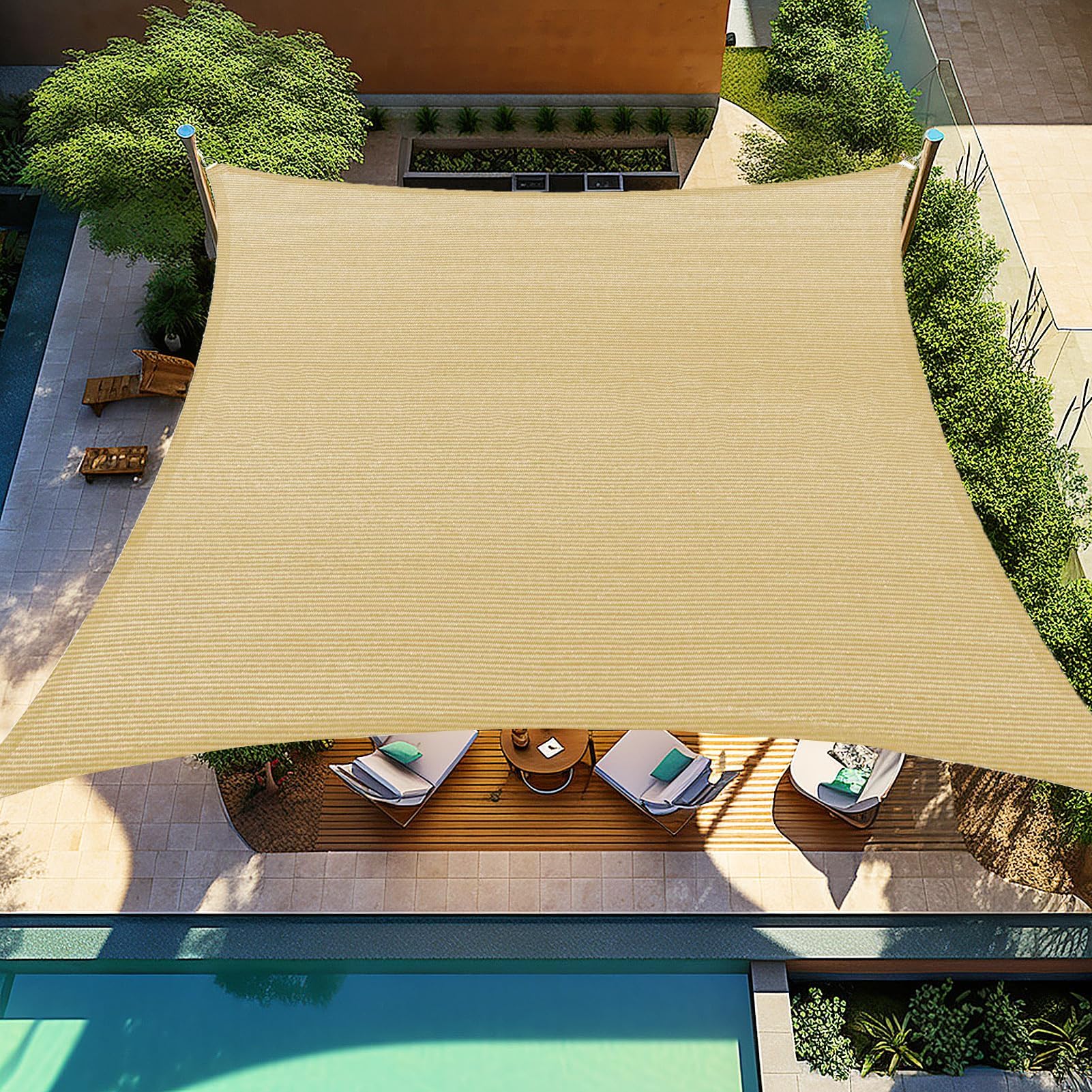 12'x16' Sun Shade Sails Curved Canopy Rectangular Sand 185GSM Shade Sail Permeable for Patio Deck Yard Backyard, (We Make Custom Size)