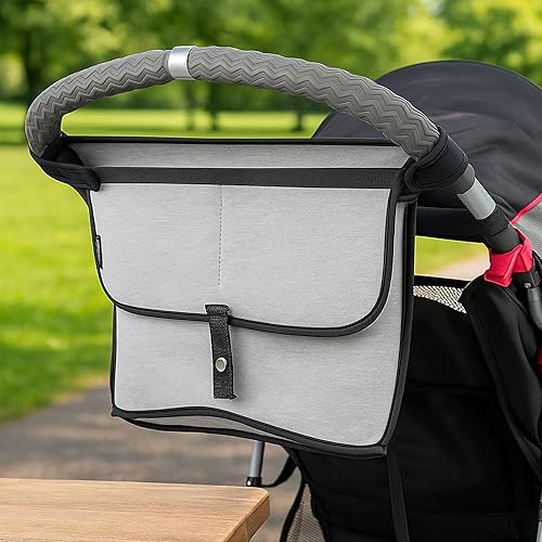 Miniatura 8 de Modfamily - Organizador de cochecito de neopreno con espacio de almacenamiento con cremallera y dos portavasos, se adapta a paraguas y cochecitos