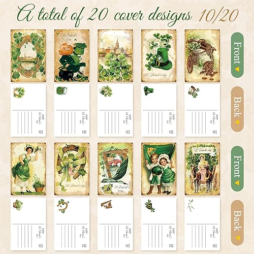 Miniatura 2 de Nuanchu 80 tarjetas vintage del día de San Patricio a granel de 4 x 6 pulgadas, trébol verde, postales del día de San Patricio, tarjetas de