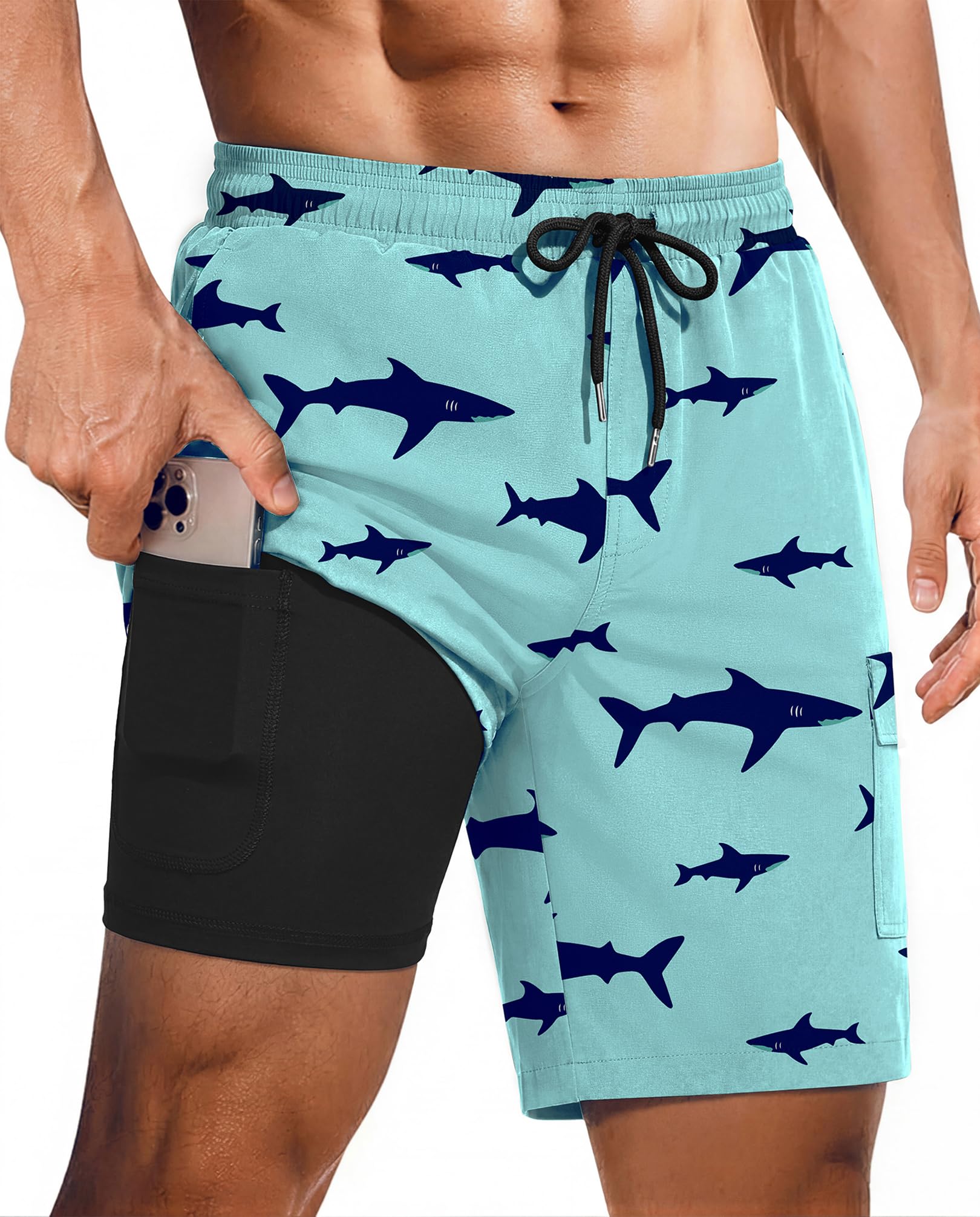 9 Inch Mens Swim Trunks with Compression Liner 2 in 1 Board Shorts