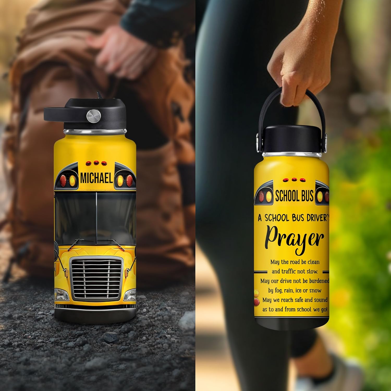 Hyturtle Personalized Bus Driver Water Bottle - Custom Name Travel Insulated Stainless Steel Bottle with Leak-Proof Lid 18oz 32oz - Bus Driver Gift for Men School Bus Drivers - Birthday, ChristmasGift