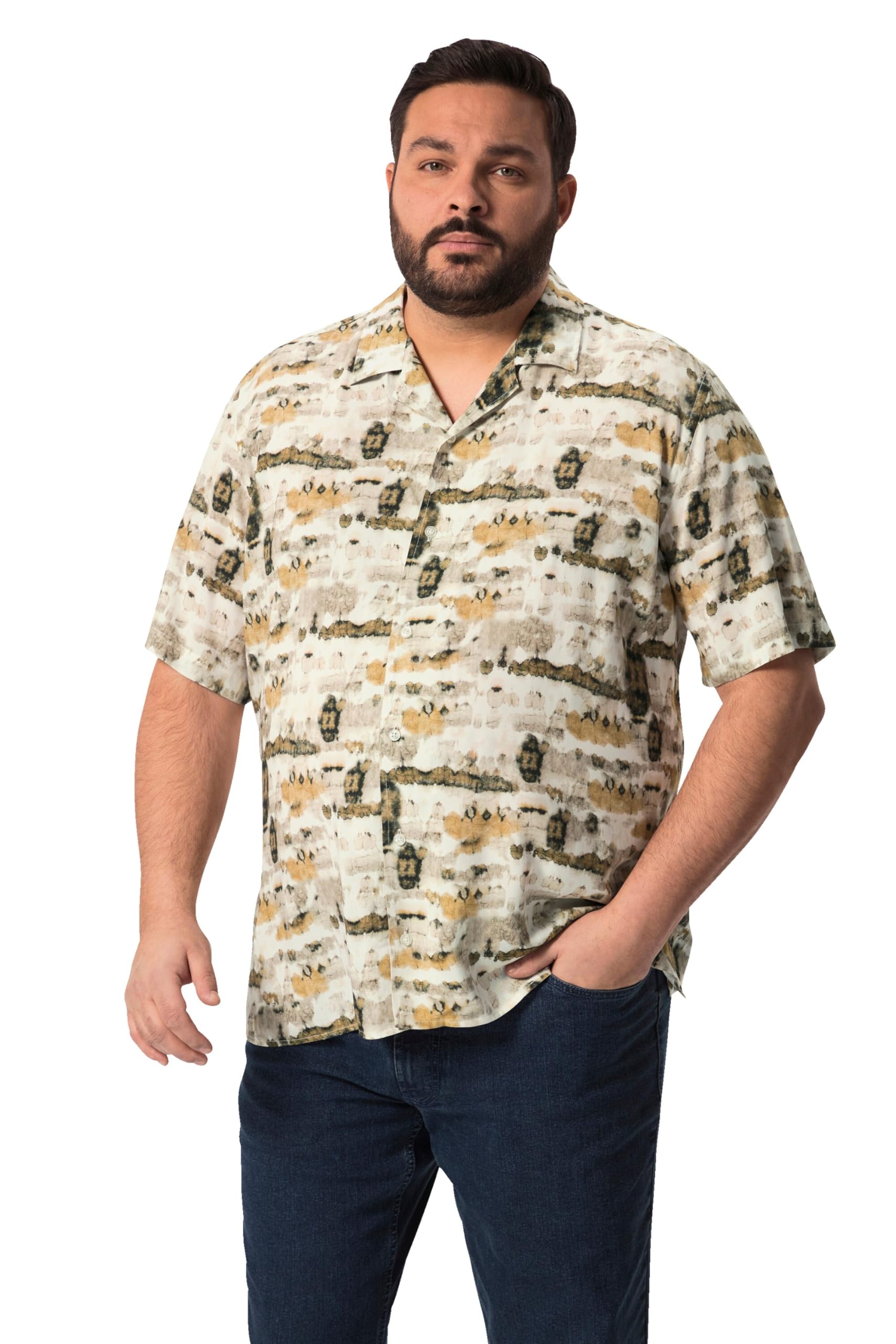 Men Plus Herren große Größen Übergrößen Menswear L-8XL Hemd, Halbarm, Cuba Kragen, kastiger Fit, Alloverprint 829873