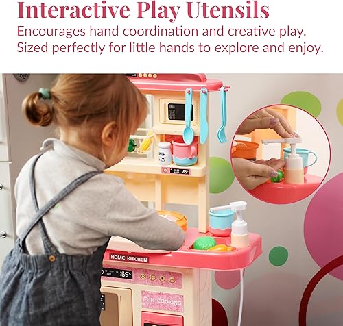 Miniatura 4 de Prextex Juego de cocina de plástico de simulación  Juego de cocina multicolor con lavavajillas y horno  Estufa con luces y sonidos  Grifo de trabajo