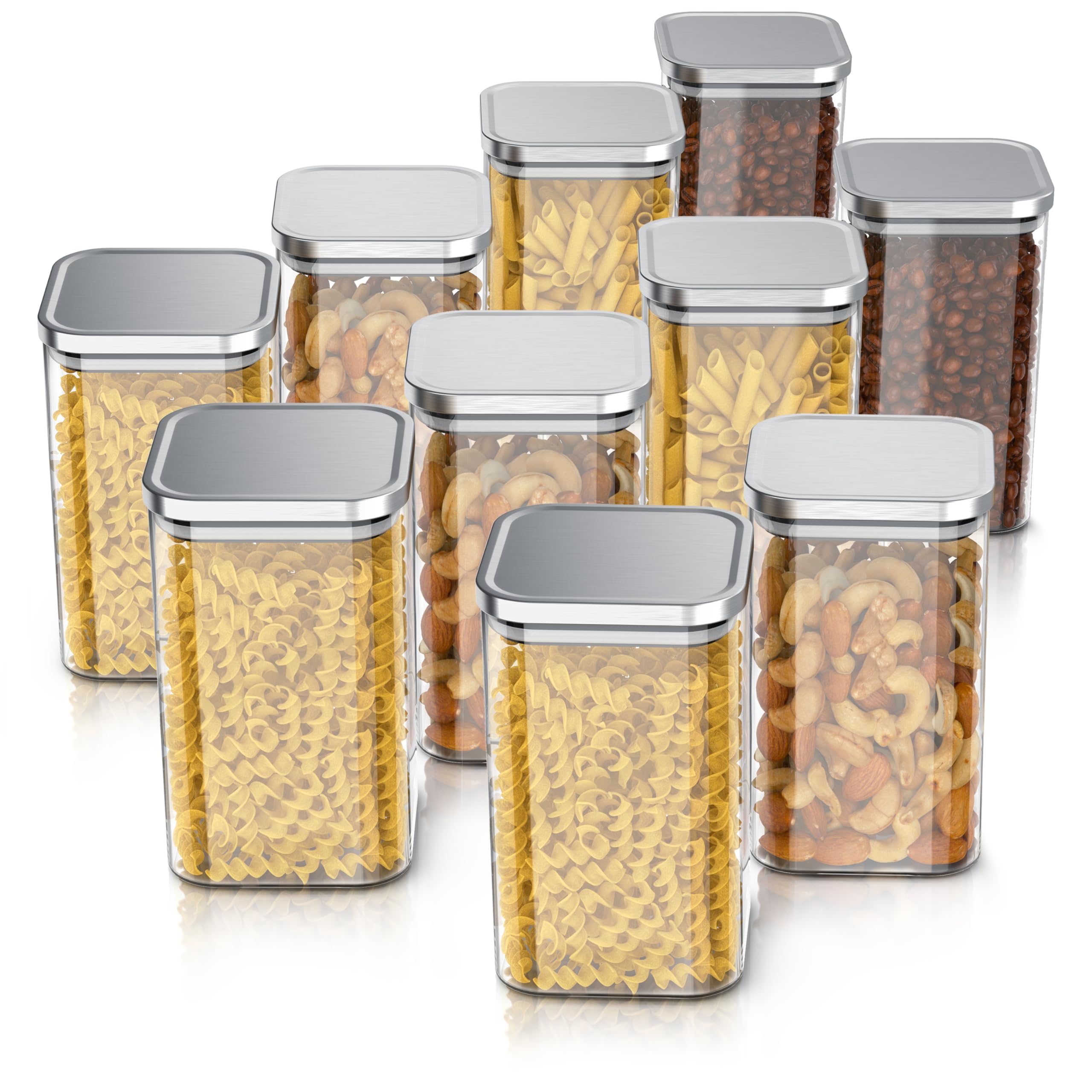 Arendo - Vorratsbehälter 1650ml mit Deckel Edelstahl - Sets - Behälter aus Glas – hitzebeständig – Vorratsdosen/Vorratsgläser mit Edelstahl Deckel - luftdicht - für Müsli Zucker Mehl Kaffee
