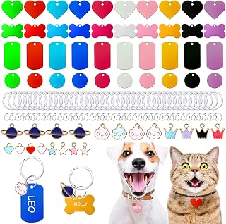 PARAOR 140pcs Pet ID Tags Set: 40 Colorful Blank Aluminum Dog Cat Tags, 80 Steel Key Rings, 20 Cute Pendants for Engraving & Crafts
