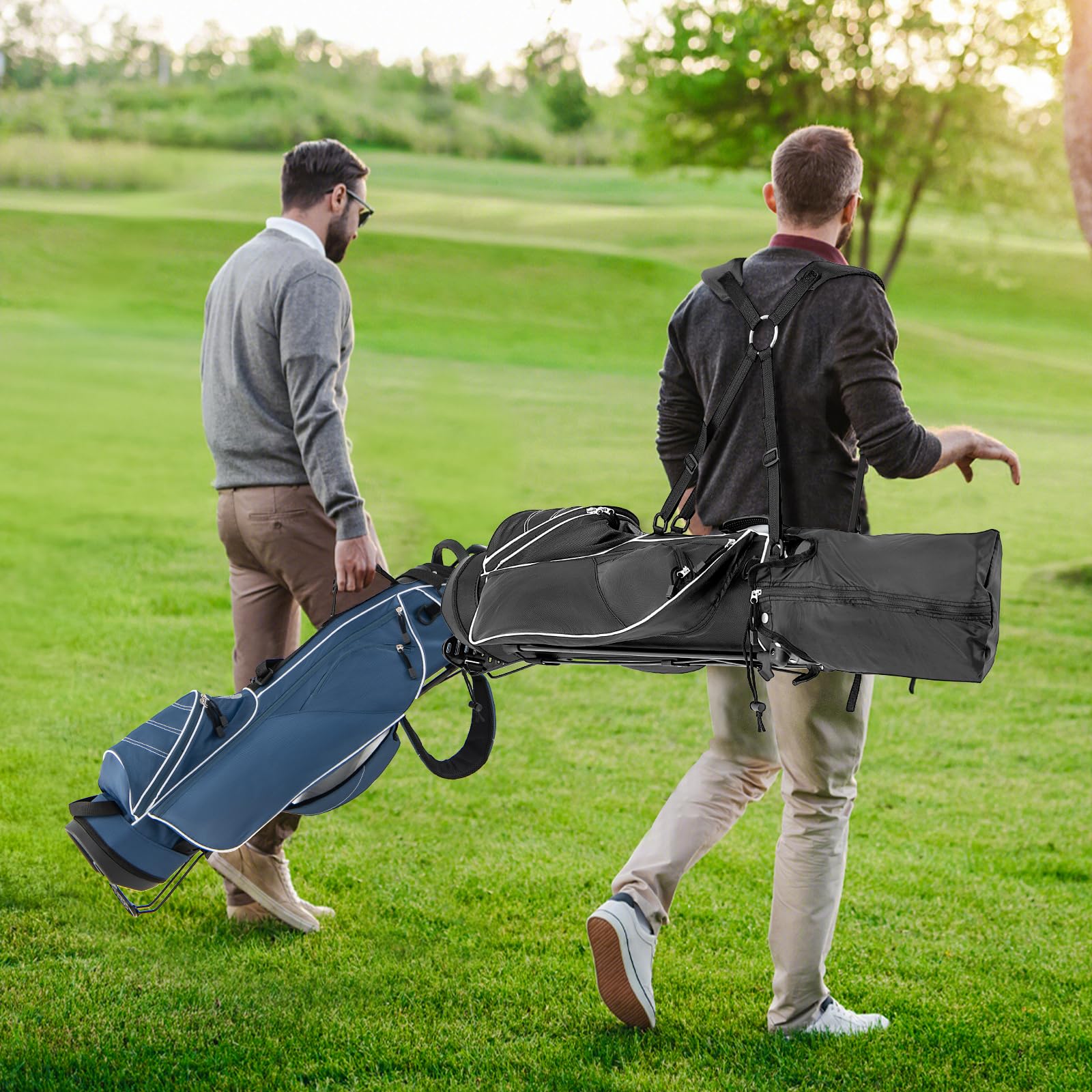 LIFEZEAL Golftasche, Tragbare Golfschlägertasche mit 4-fachen Trennwänden, Golf Stand Bag mit Verstellbarer Schultergurte, Leichte Standtasche für Herren & Frauen, Schwarz