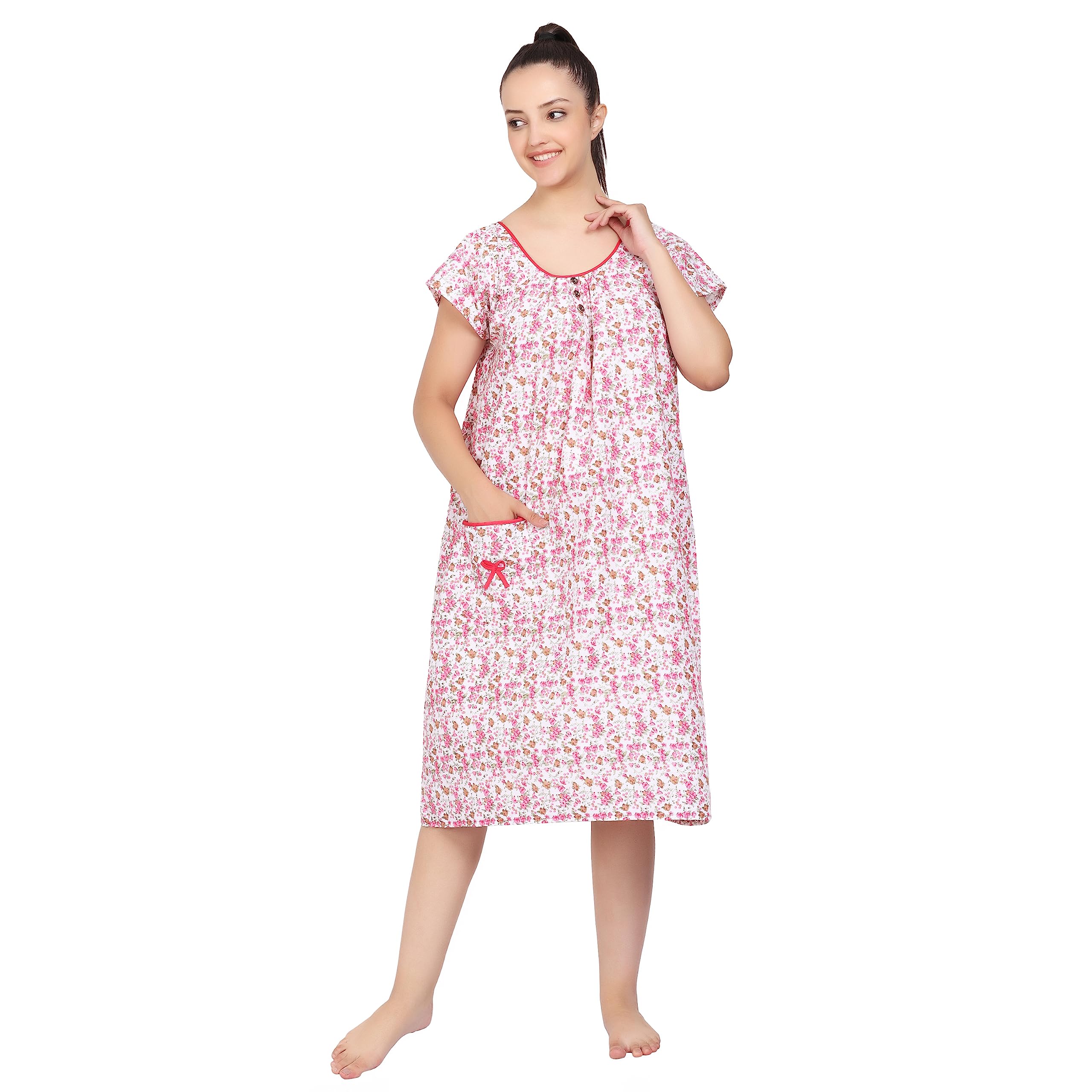 breezly Woman's Long Short Calf Length Pure Cotton Nighty Multicolour-picture-27