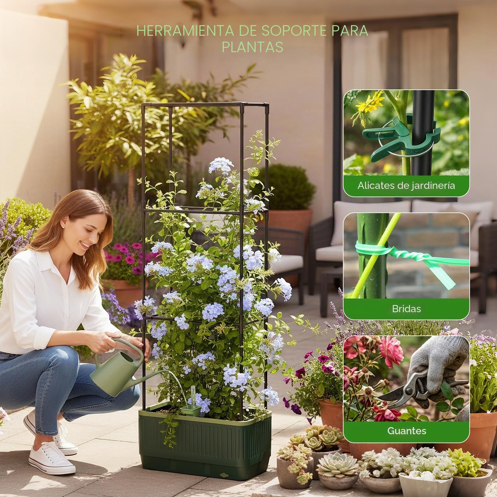 MQUPIN Paquete de jardín elevadas,Cama de jardín elevada con Enrejado para trepar Vegetales y Plantas, macetas de riego automático al Aire Libre, Soporte Ajustable para Vid (1)