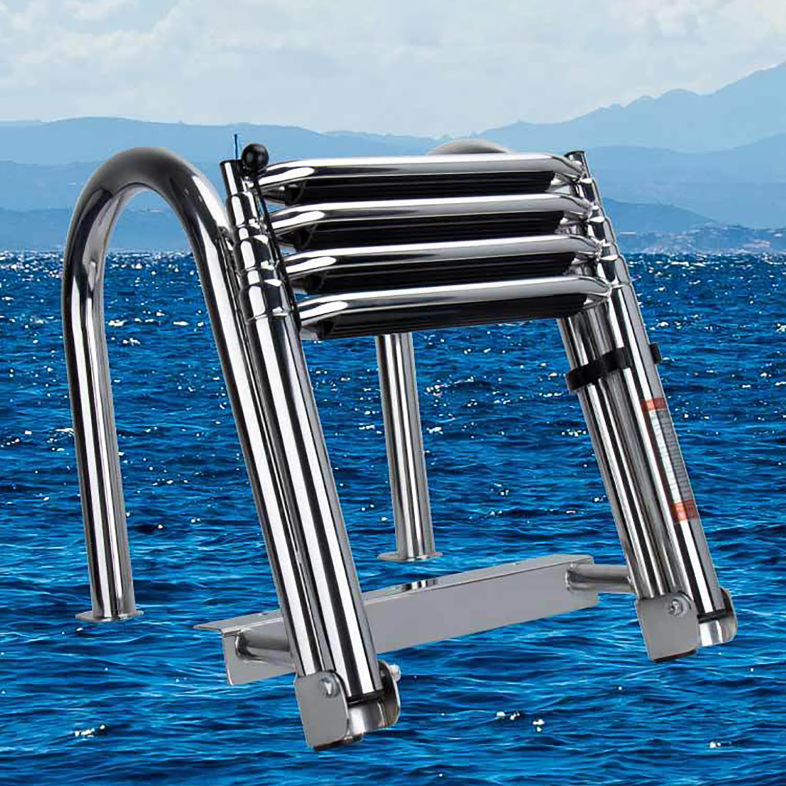 JXYQ Folding Telescoping Pontoon Boat Ladder with Pedal Hand Railing for Rear Entry and Swim Deck Access