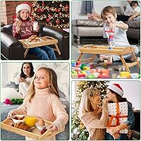 Vista 7 de Artmeer Mesa Bandeja de Cama con Patas Plegables, Bandeja de Desayuno de Bambú con Asas Ideal para Sofá, Cama, Comer, Trabajar, Usada Como