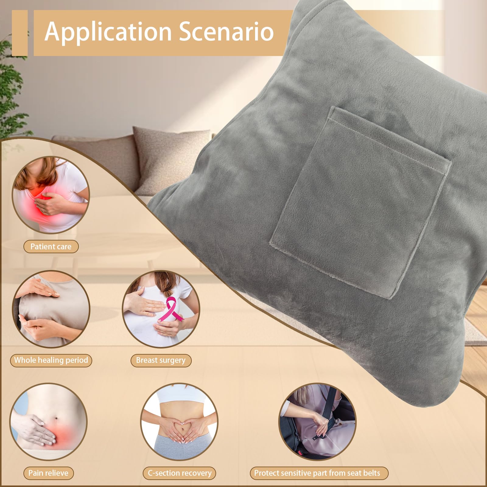 ALNKDH Hysterectomy Pillow- Super Comfy Shock Absorbing Post Mastectomy Pillow,With Pocket For Ice/Hot Packs After Hysterectomy C-Section Abdominal Surgery-Post Surgery Gift for Women - Image 3