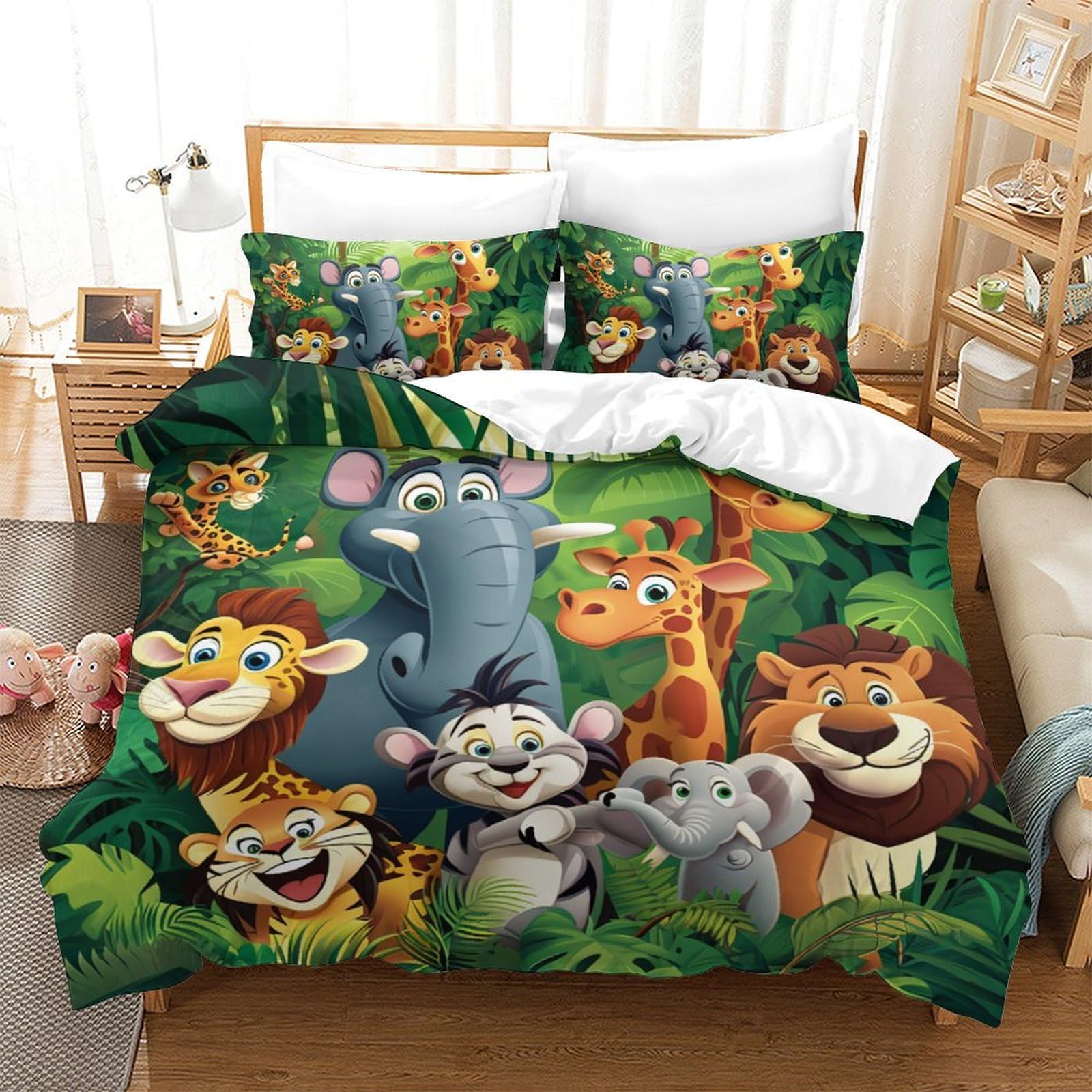 GXYUAOIEF Jungle Animals Duvet Cover 3 PCS Hotel Quality Quilt Cover Bedding Bed Covers with Pillowcases with Zipper Closure Breathable Stylish Comforter Double（200x200cm）