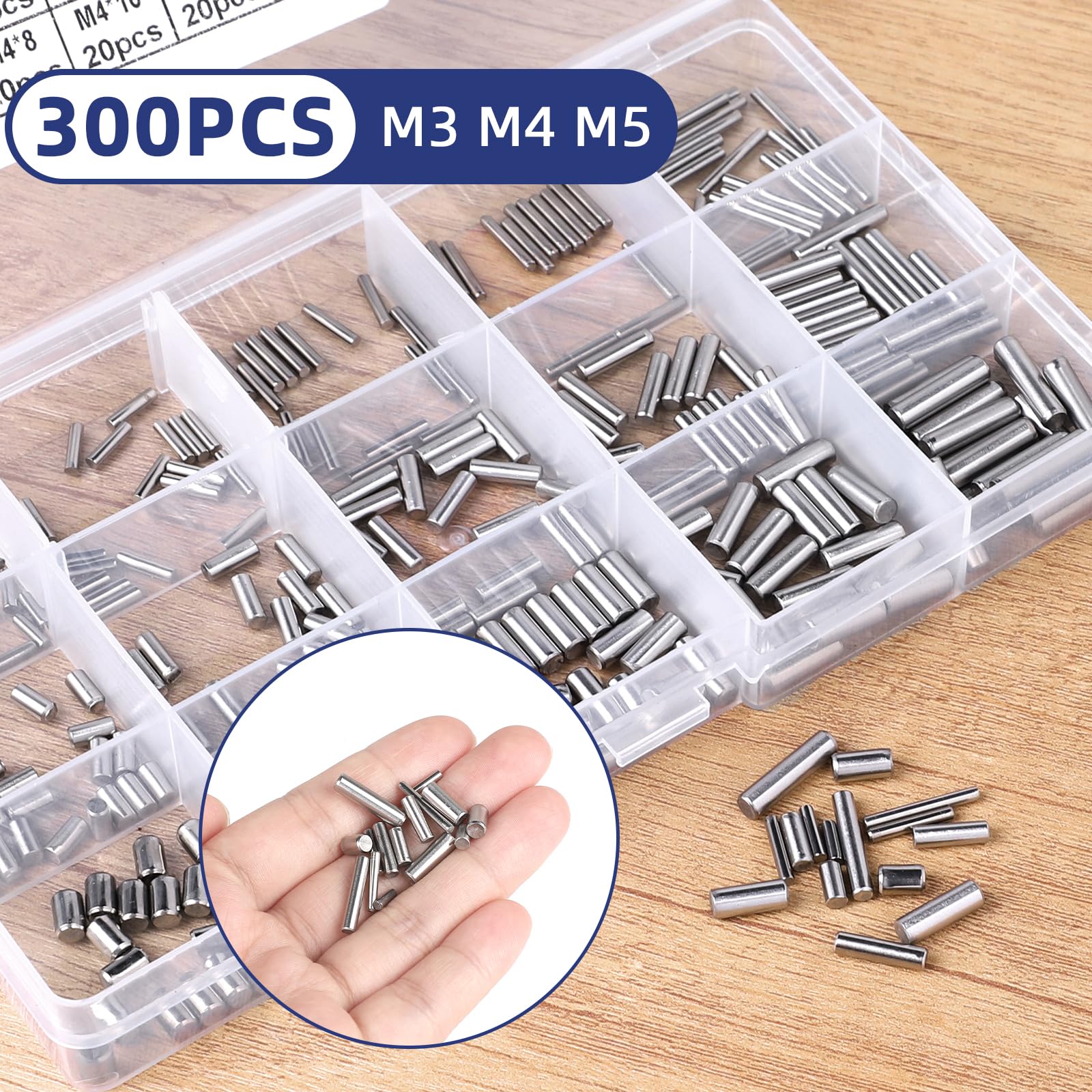 SUPAWAY Pack of 300 Cylinder Pins M2 M3 M4 Cylindrical Metal Pins 304 Stainless Steel Cylinder Pin - Image 3