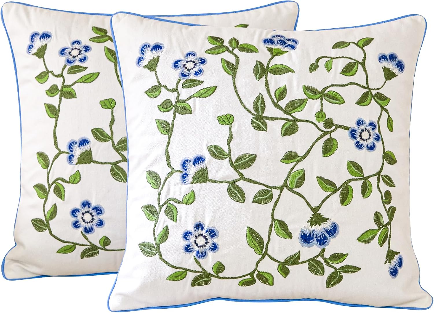 Embroidered Pillow Covers 18x18, Floral Embroidery Throw Pillows for Couch Sofa Bedroom, Decorative Cushion Covers Set