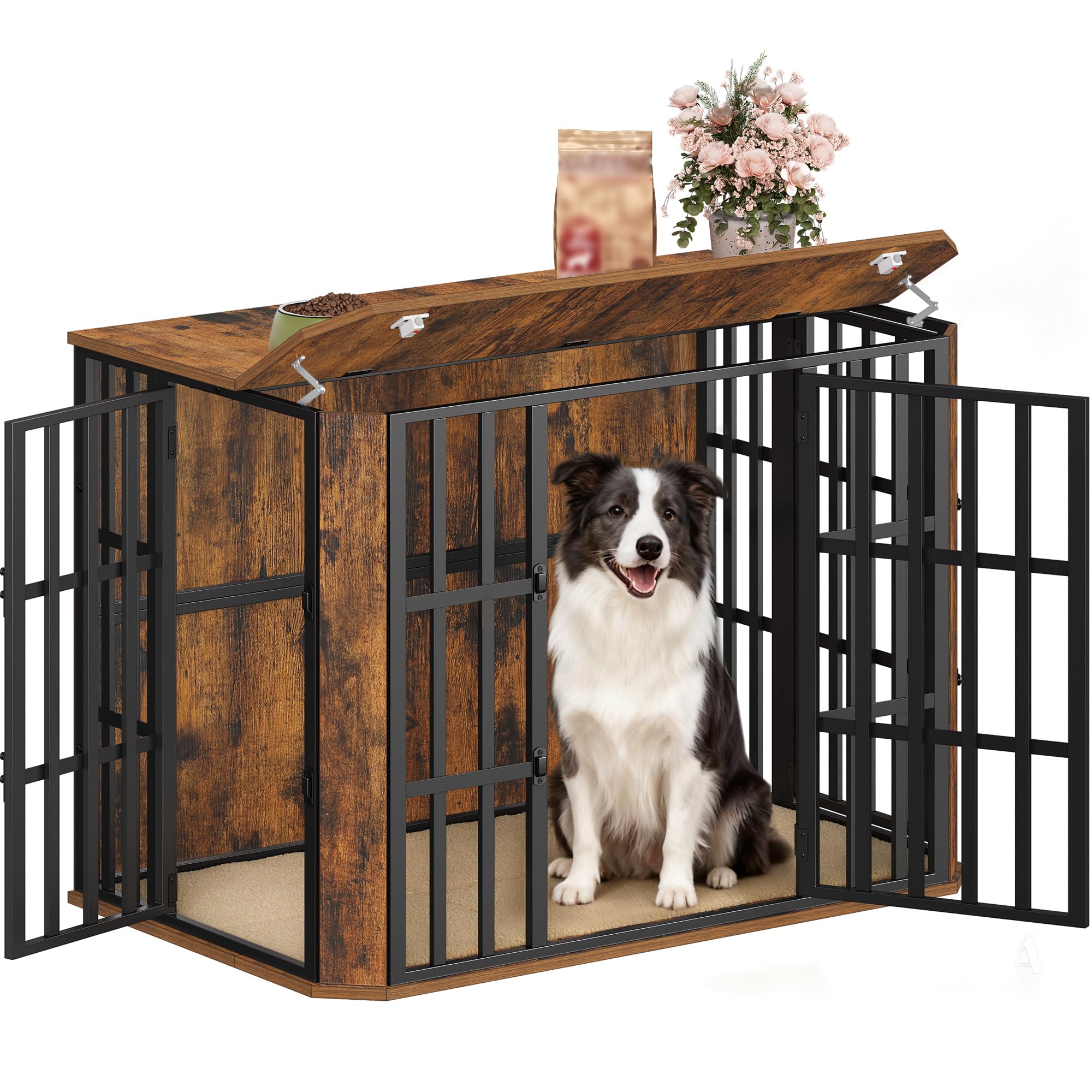 Hzuaneri Jaula para Perros Tipo Mueble, Casa para Mascotas con 3 Puerta, Jaula Madera, 66 x 108 x 77 cm, XL, Marrón Rústico DFC87801B The Forest Stewardship Council