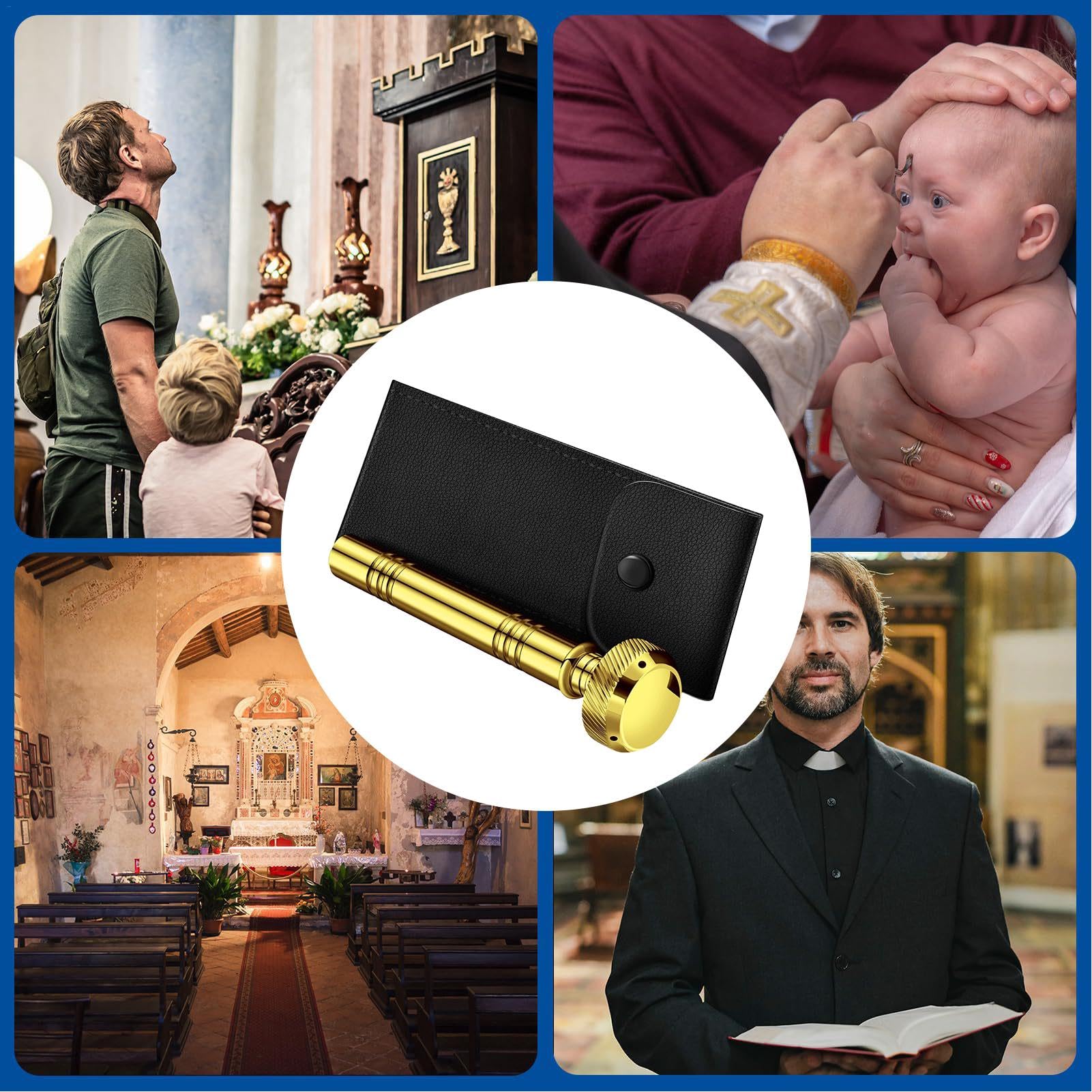 Aspersor de, rociador religioso portátil, dispensador de con bolsa de almacenamiento, herramienta Aspergillum para rituales religiosos