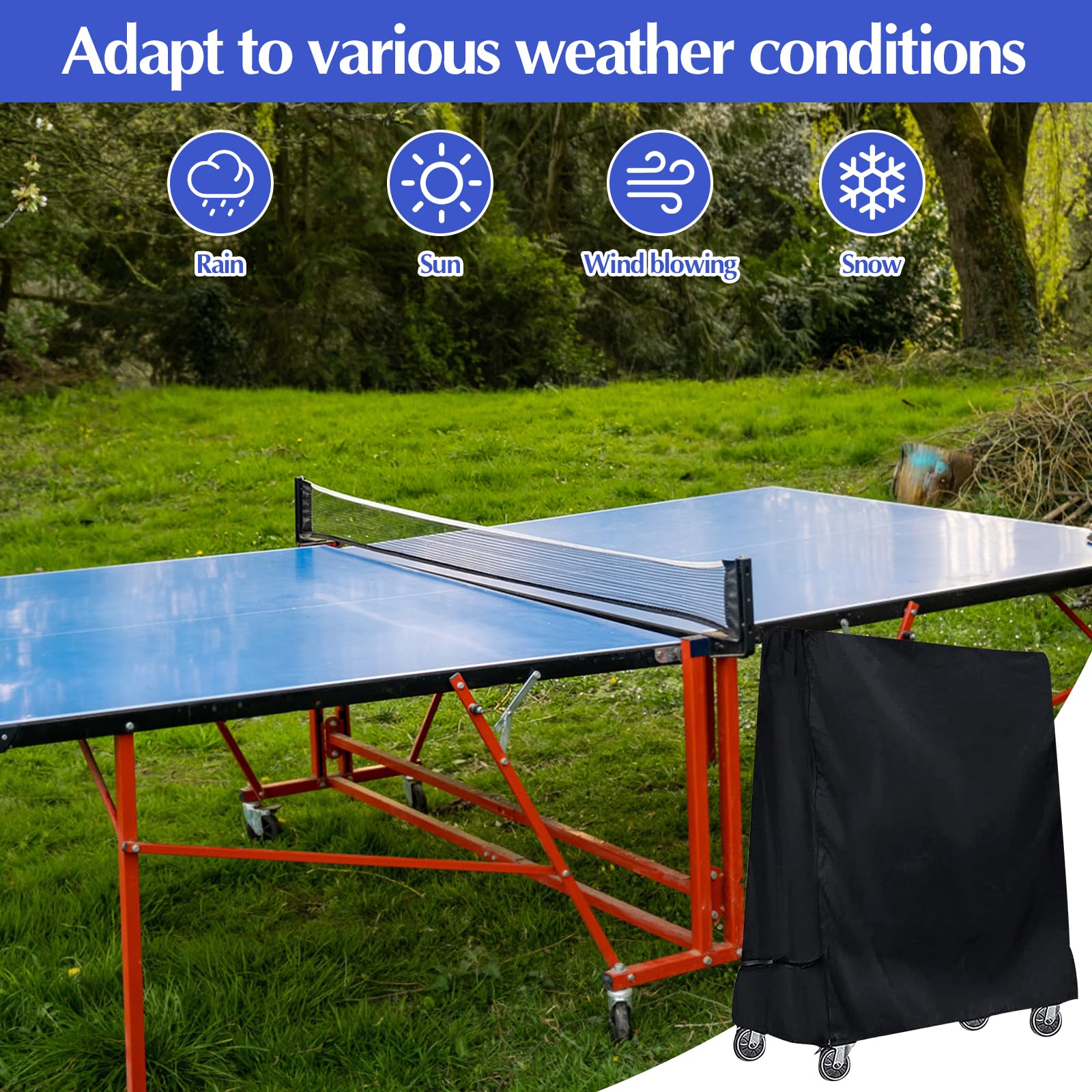 Yuragim Copertura per tavolo da ping pong, 420D, Oxford, impermeabile, antivento, resistente ai raggi UV, colore nero, per interni ed esterni, 165 x 71 x 185 cm