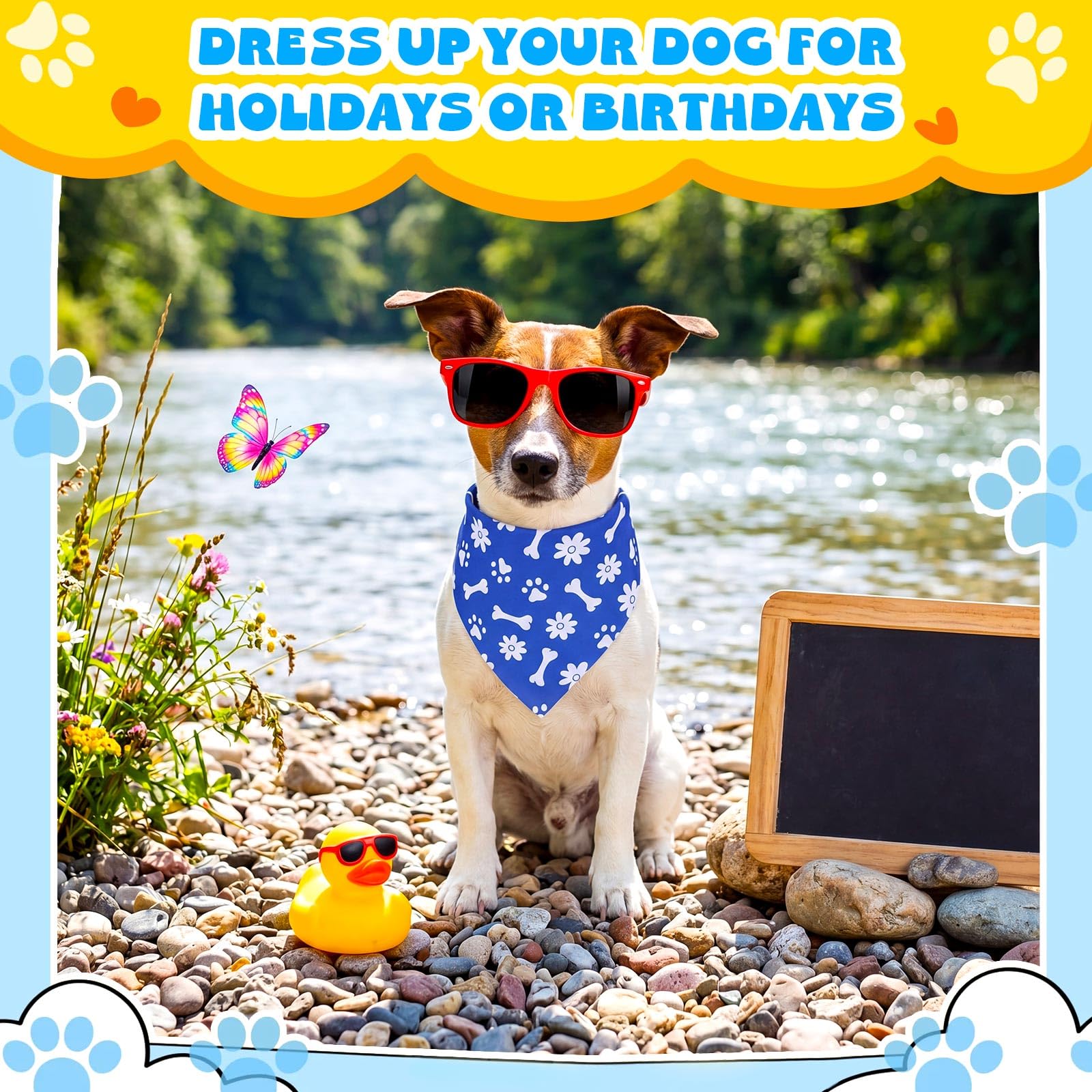 Sanwuta 120 bandane per cani con stampa di zampa blu, bandane per cani, triangolo, fazzoletto, bavaglino, set per costumi per animali domestici, accessori quotidiani