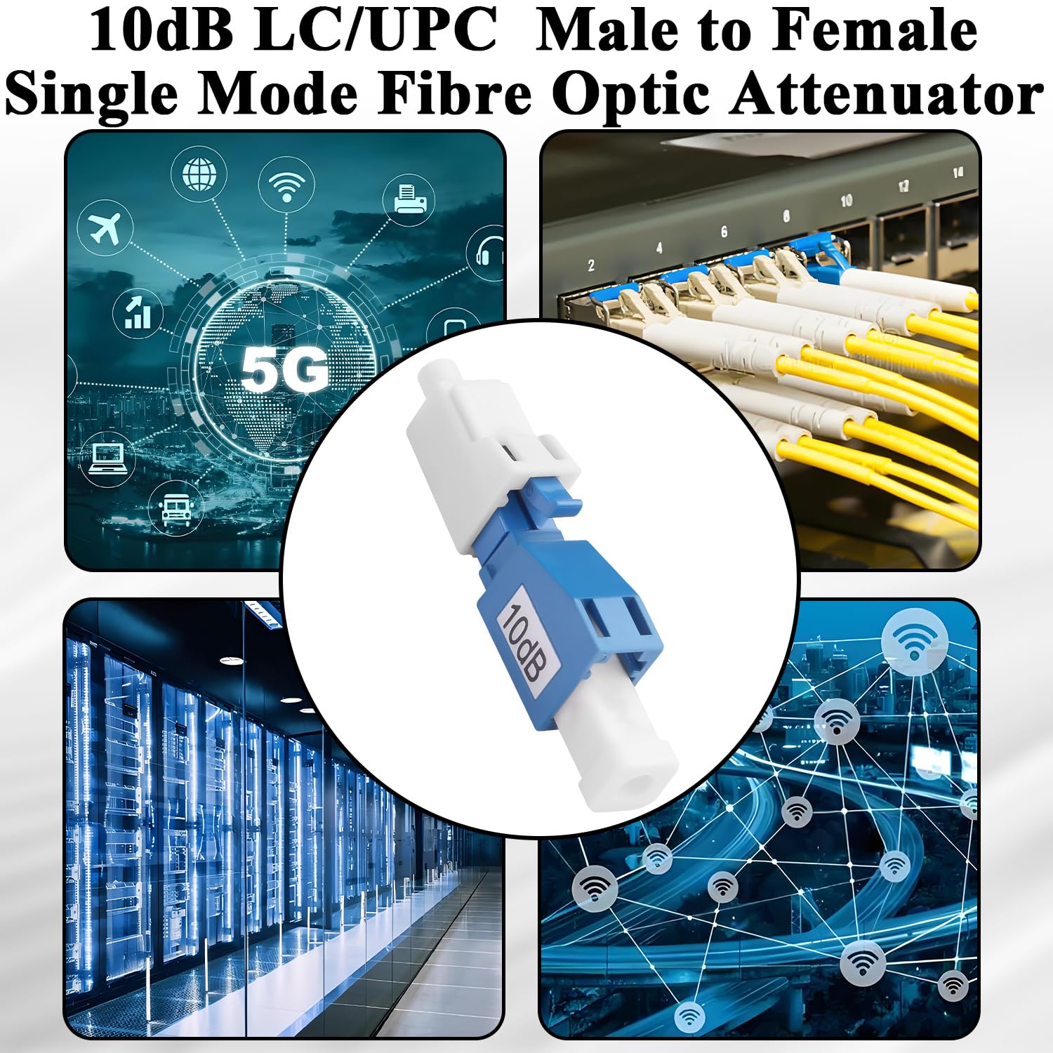 QIANRENON 10dB LC/UPC Attenuatore fisso in fibra ottica LC maschio a femmina Singlemode Attenuatore ottico fisso lc-UPC Fixed Attenuatore, valore di attenuazione 10dB±1, per CATV FTTH
