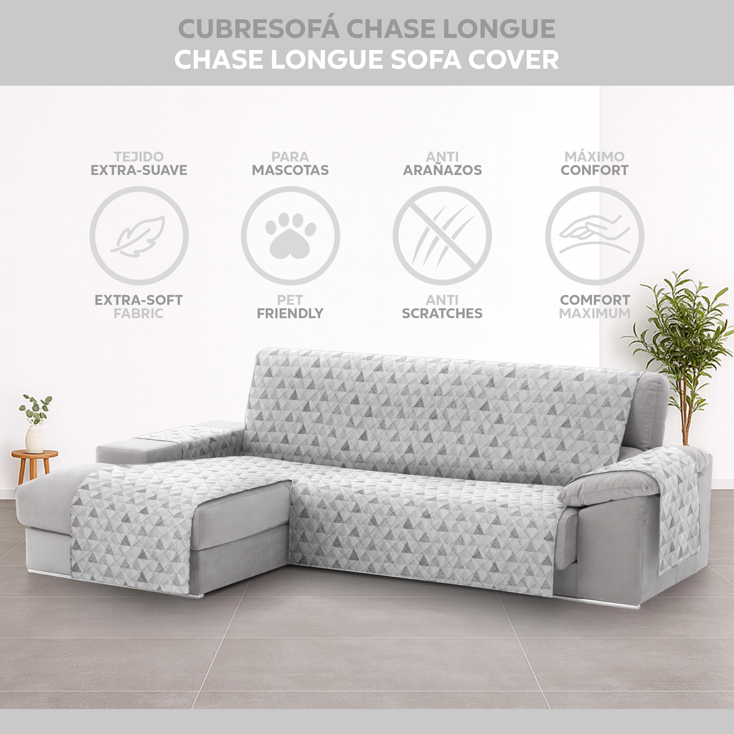 Textilhome Copridivano Chaise Longue con Penisola Malu 240cm – Salvadivano Trapuntato Universale con Bracciolo Sinistro, Protezione per Animali Domestici, Colore C/2 (Visto da Davanti)