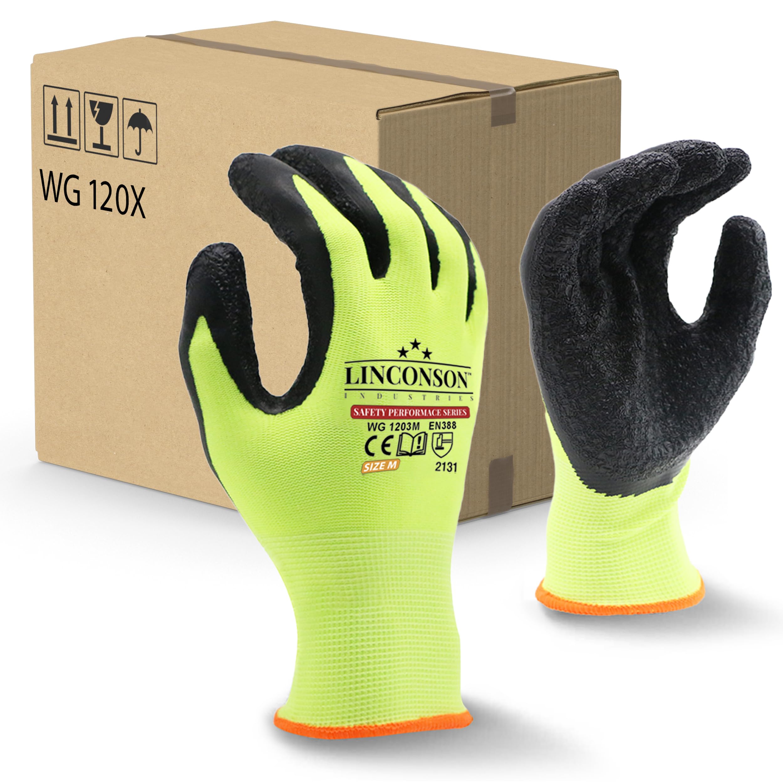 linconson 12 Pack Safety Performance Series Construction Mechanics Wrinkle Latex Work Gloves