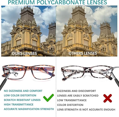 Miniatura 3 de Paquete de 6 elegantes lentes de lectura para mujeres y hombres, bloqueo de luz azul, bisagras cuadradas de resorte, lectores de computadora (6