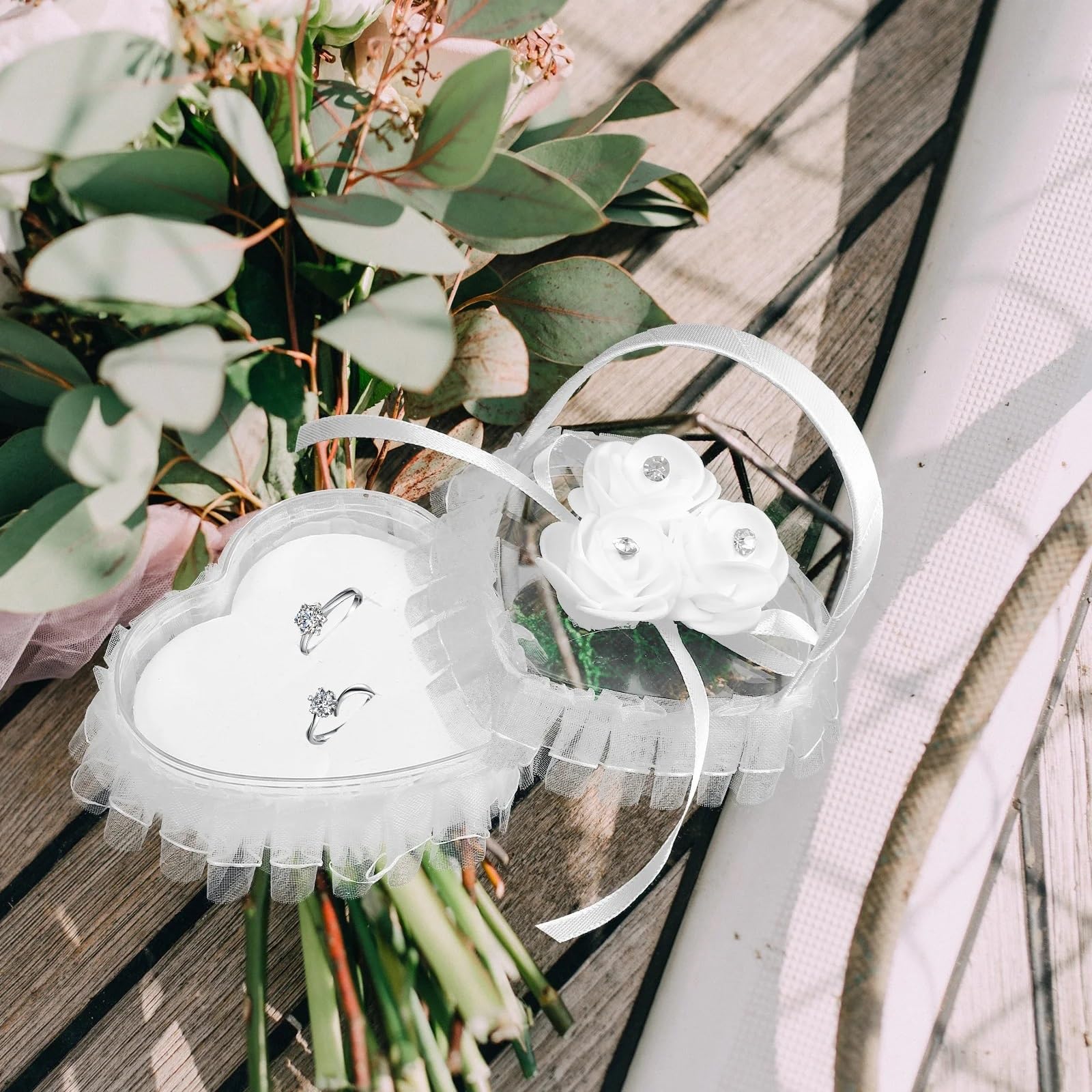 Ringkissen Hochzeit Hochzeit Herzform Spitze Ring Kissen Romantische Verlobungsring Box Halter Mit Griff for Zeremonie für Verlobung Oder Eheringe Party, Antrag(B)
