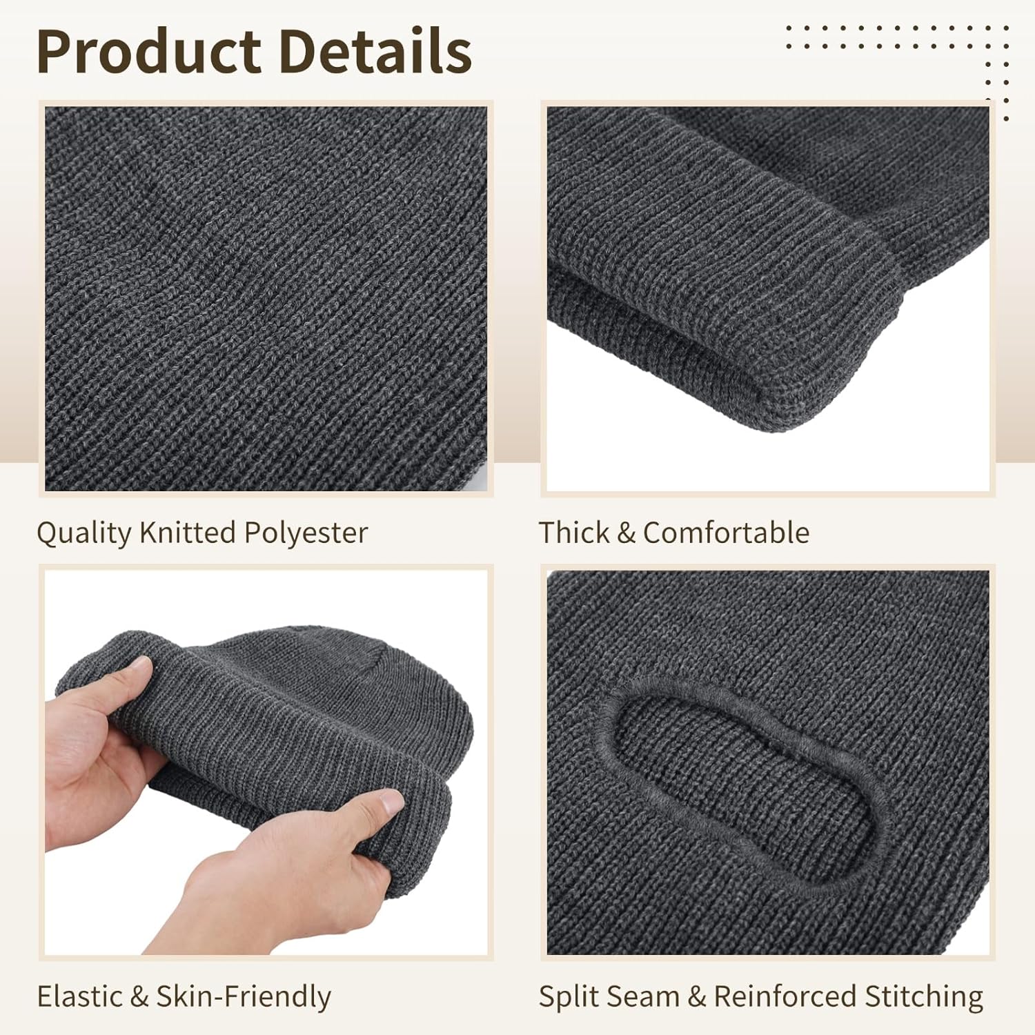 2 in 1 Balaclava Ski Mask Beanie, Winter Warm Knit Hat for Men Women, Foldable Polyester Trendy Beanie, Full Face Cover for Skiing, Cycling, Hiking, Cold Weather Outdoor Headwear Grey - Image 4