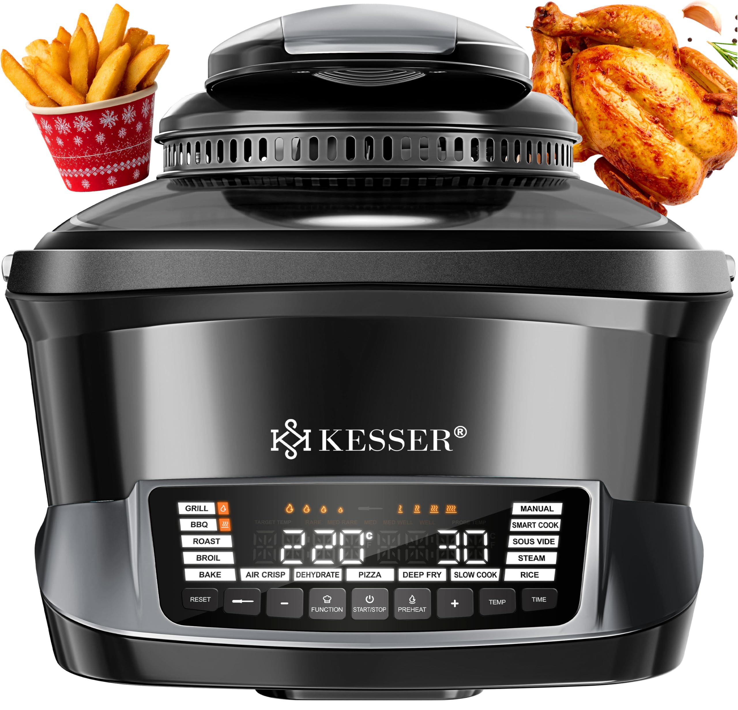 KESSER® Multikocher mit Heißluftfritteuse 8L & 16 Programme Küchengerät - Grillen, Backen, Schmoren, Dampfgaren Vorheiz- & Warmhaltefunktion Reiskocher Slow Cooker, Joghurtbereiter